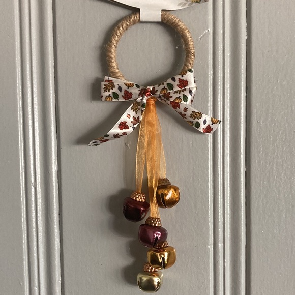 NWT Gold Fall Harvest Theme Door Knob Hanger w/ Bells & Bow - Picture 1 of 8